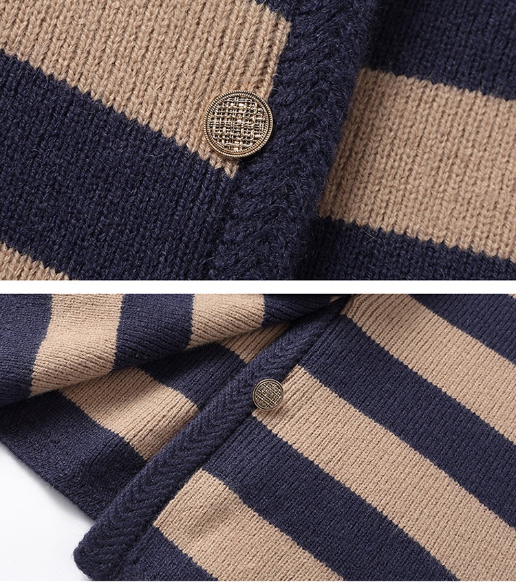 Knitted single-breasted coat stripe sweater for women
