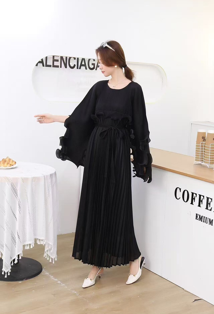 Wood ear bat sleeve long dress autumn big skirt shawl