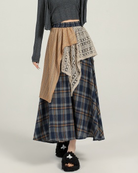 Mixed colors A-line plaid autumn and winter skirt for women