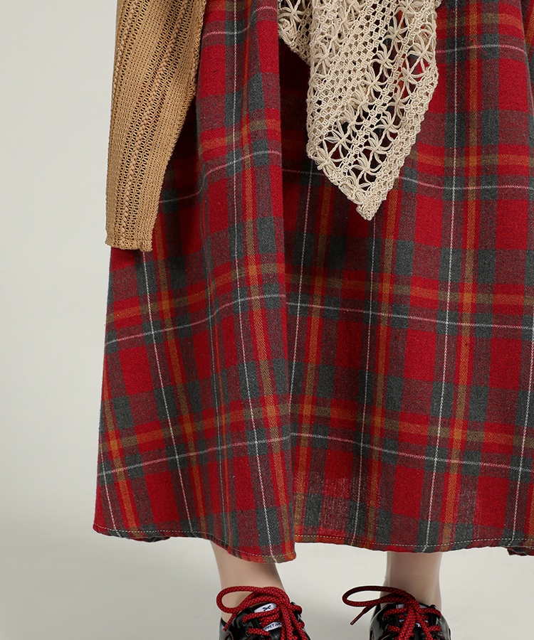 Mixed colors A-line plaid autumn and winter skirt for women