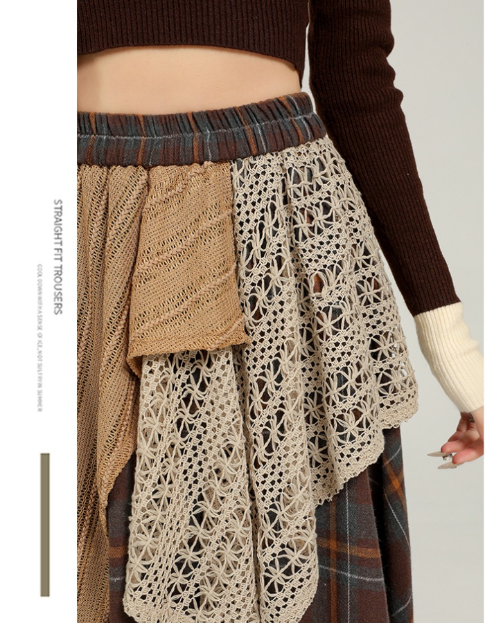 Mixed colors A-line plaid autumn and winter skirt for women