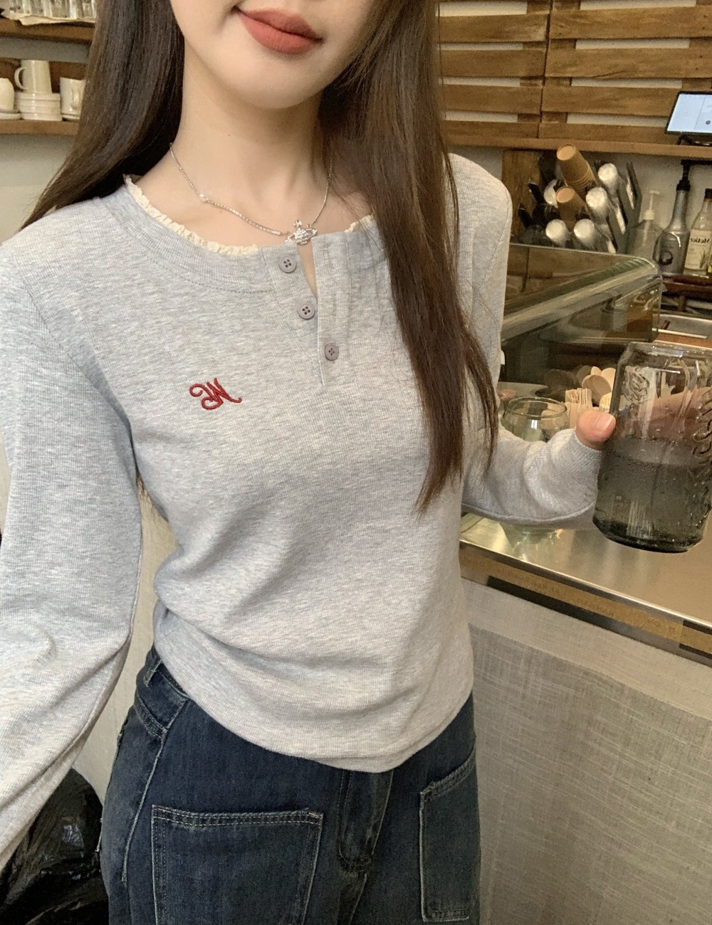 American style autumn tops large yard lace T-shirt