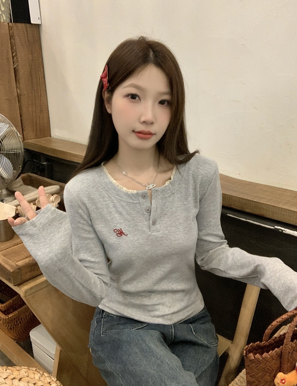 American style autumn tops large yard lace T-shirt