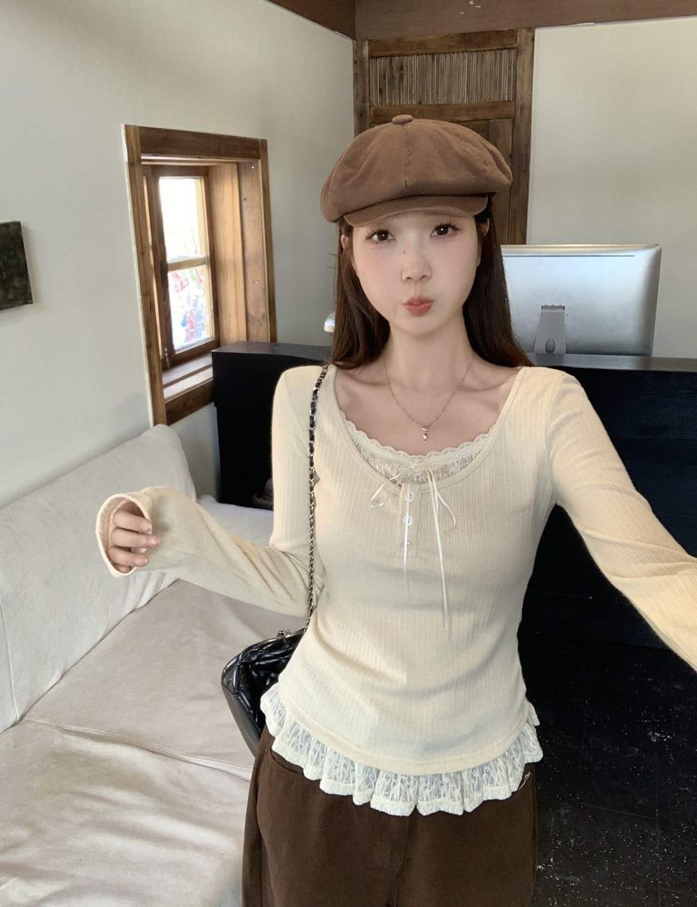 Large yard Pseudo-two T-shirt long sleeve tops
