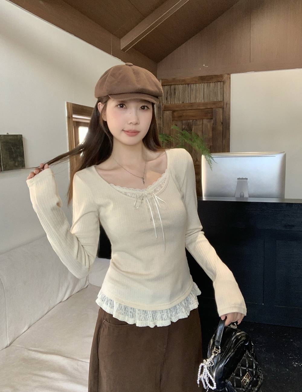 Large yard Pseudo-two T-shirt long sleeve tops