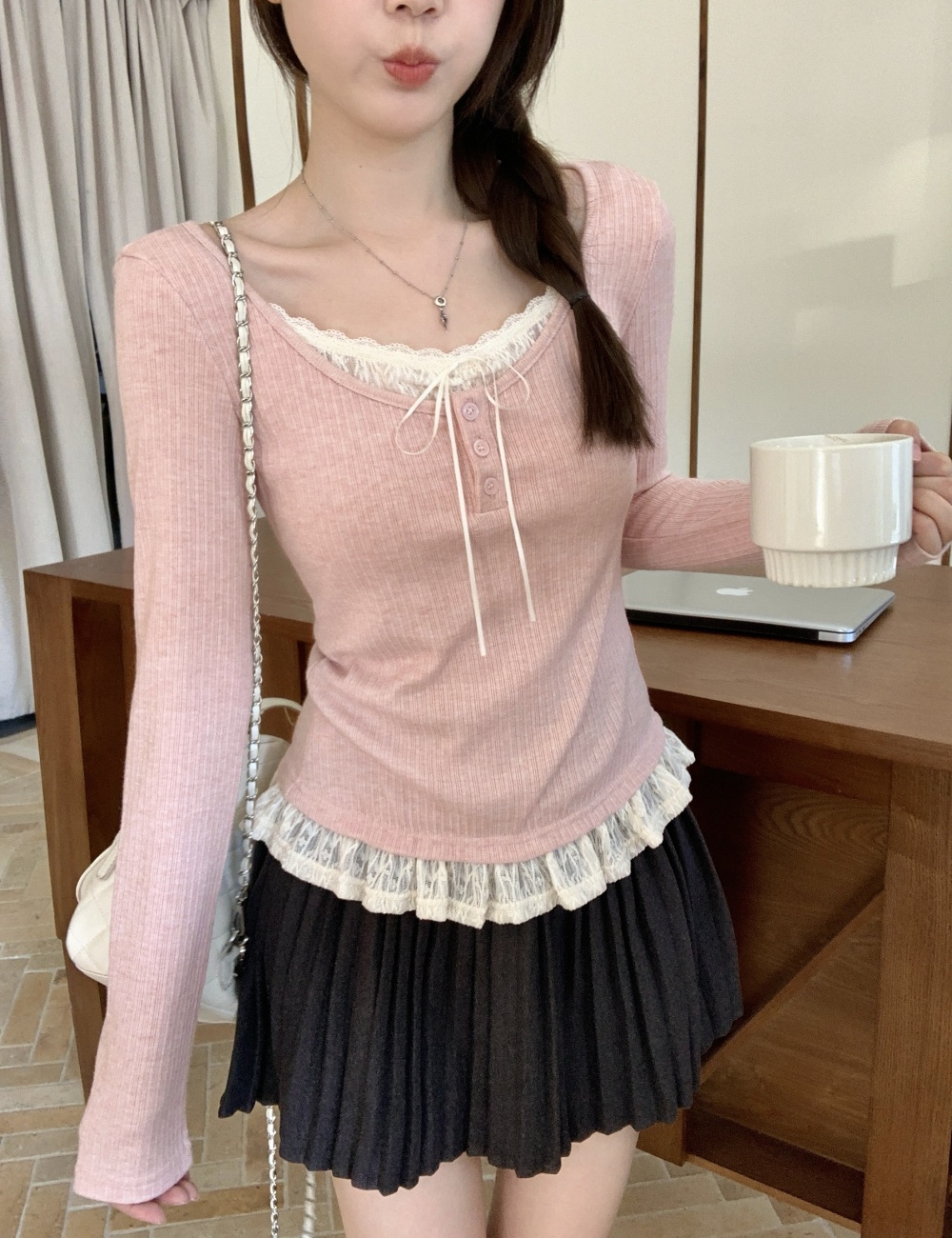 Large yard Pseudo-two T-shirt long sleeve tops
