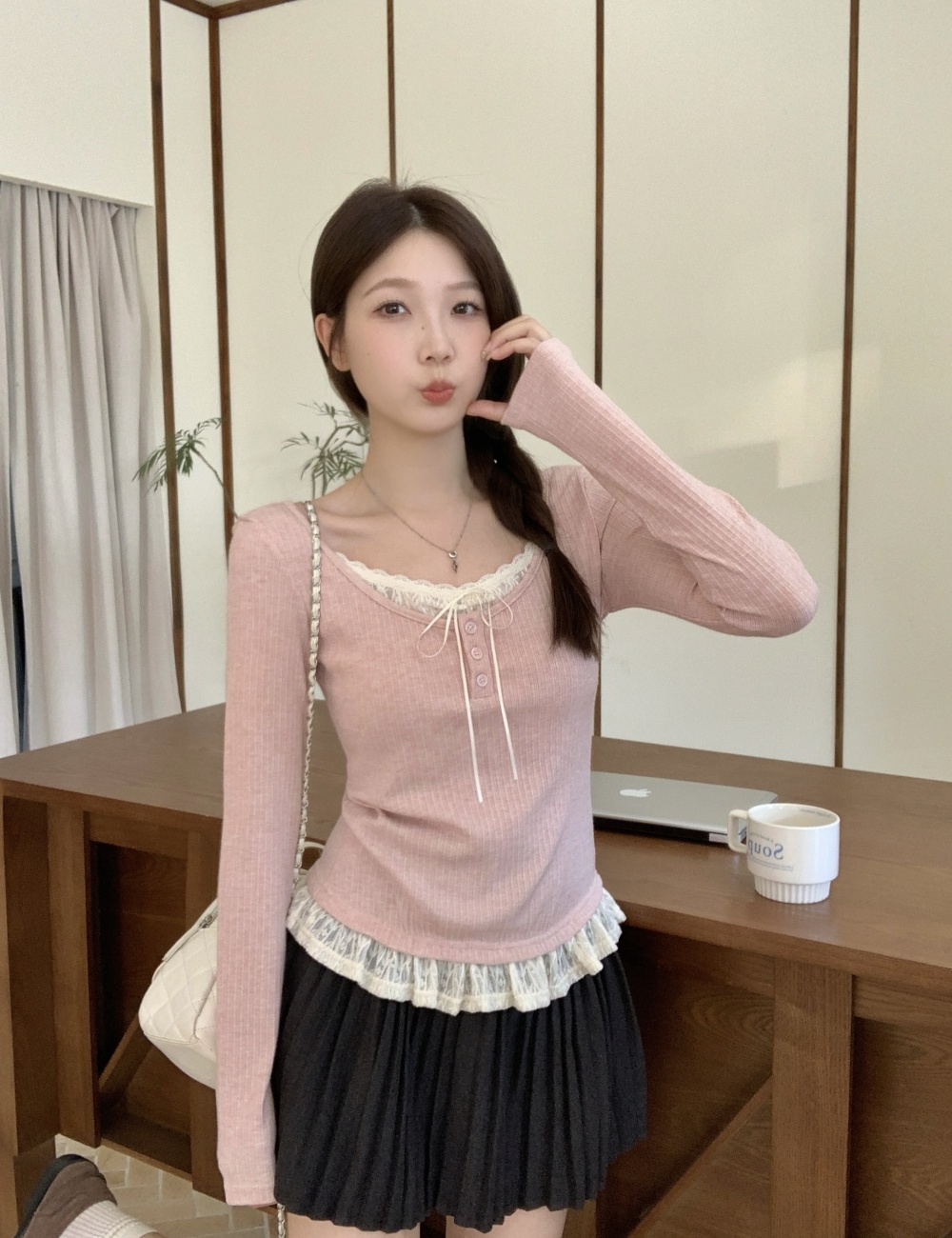 Large yard Pseudo-two T-shirt long sleeve tops