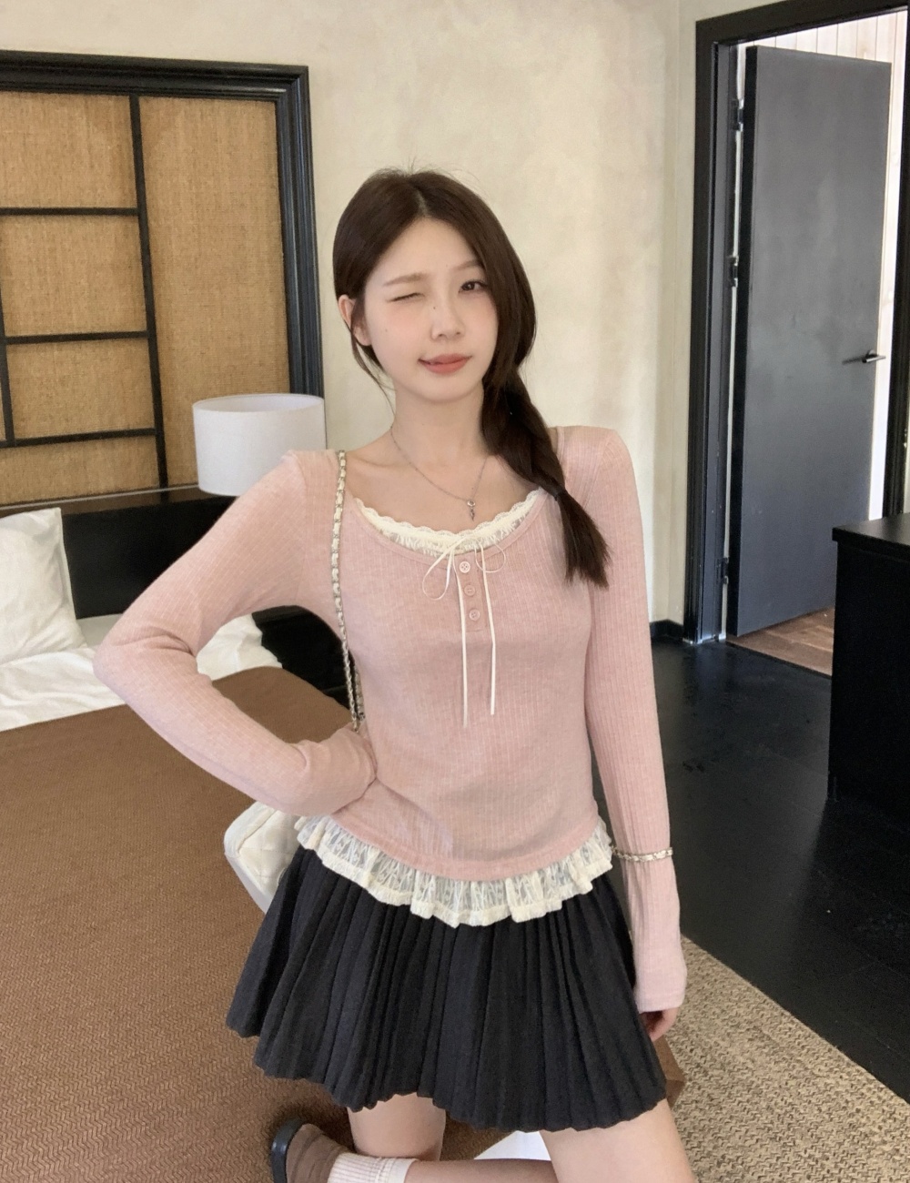 Large yard Pseudo-two T-shirt long sleeve tops