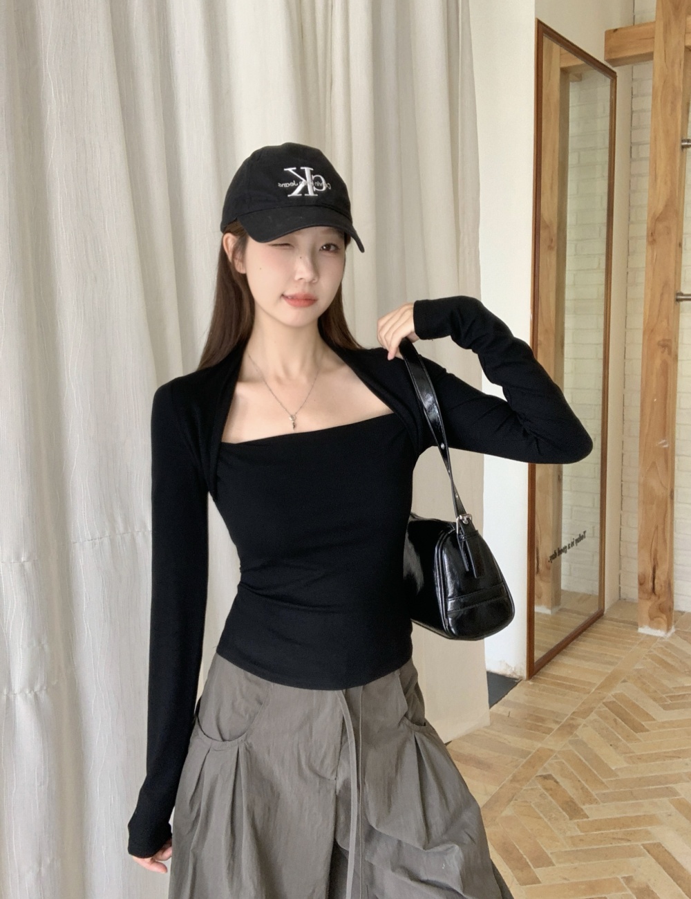 Long sleeve enticement bottoming tops slim large yard T-shirt