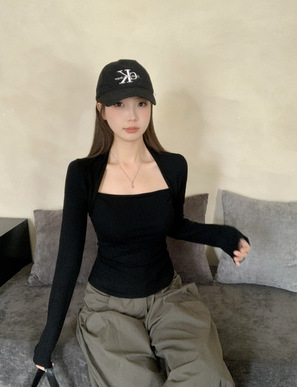 Long sleeve enticement bottoming tops slim large yard T-shirt