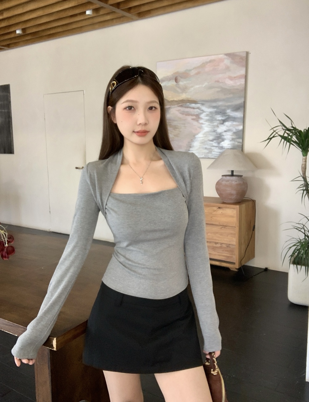 Long sleeve enticement bottoming tops slim large yard T-shirt
