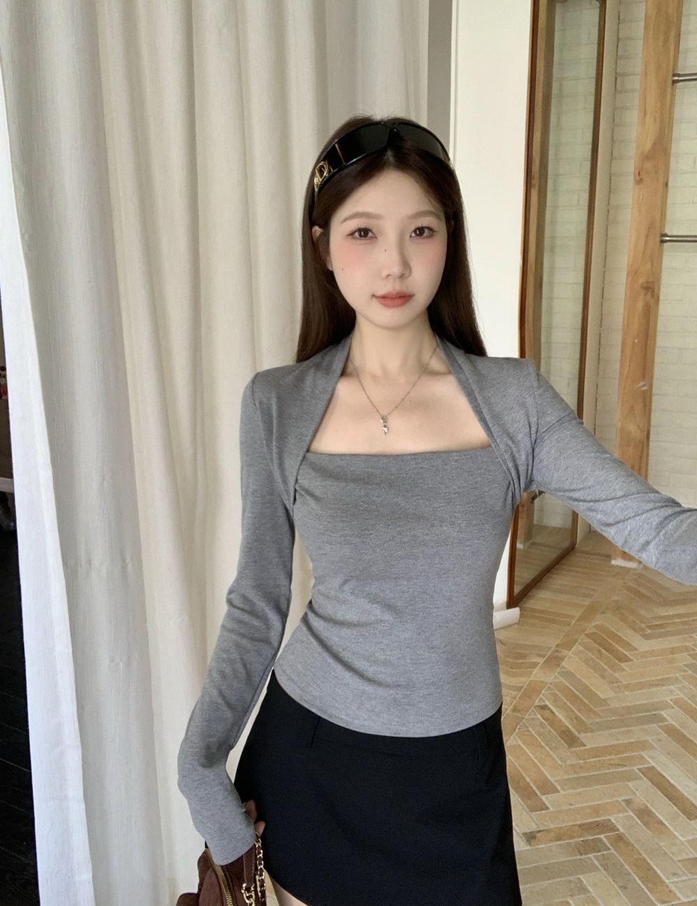 Long sleeve enticement bottoming tops slim large yard T-shirt