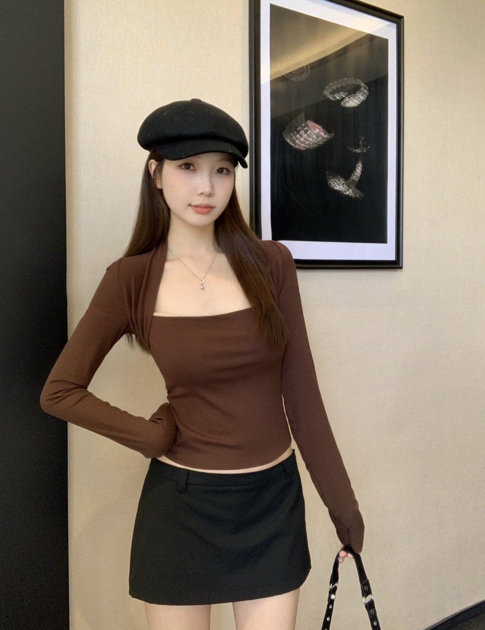 Long sleeve enticement bottoming tops slim large yard T-shirt