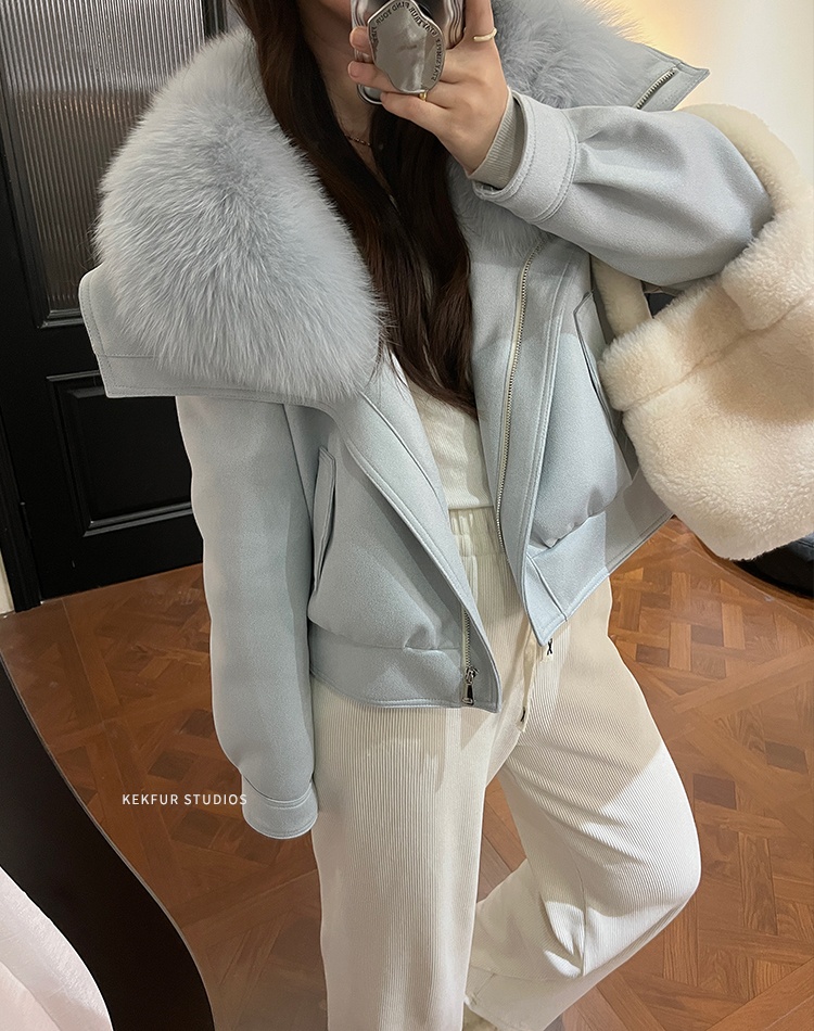 Suede winter navy collar imitation of fox fur coat for women