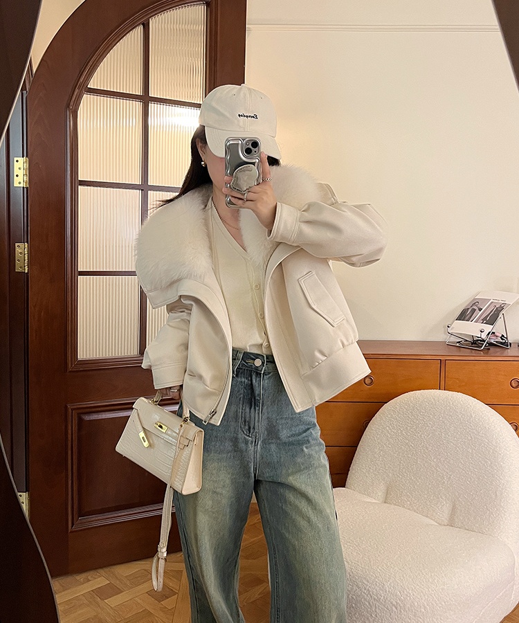 Suede winter navy collar imitation of fox fur coat for women