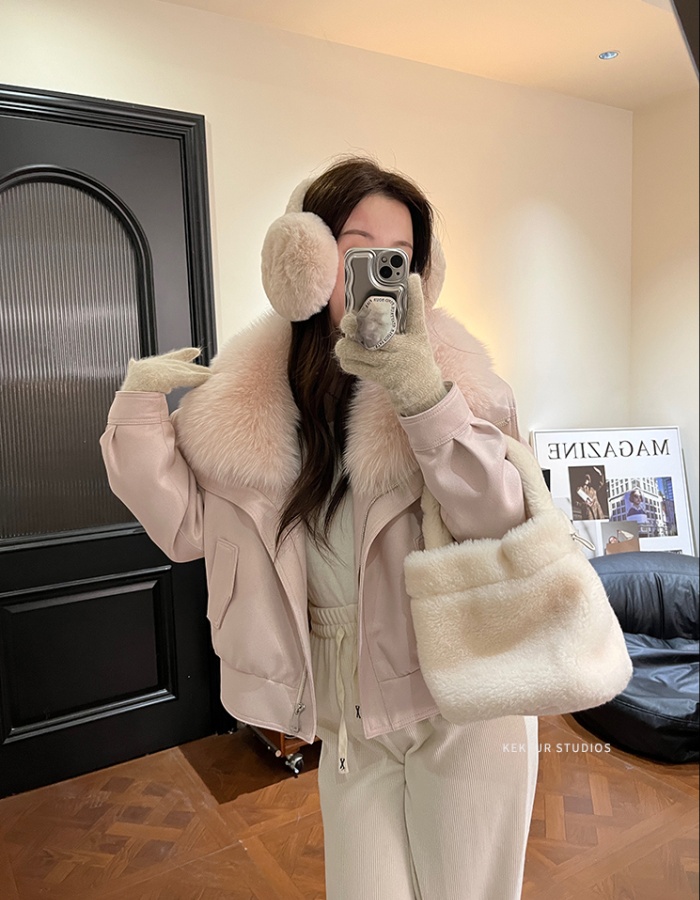Suede winter navy collar imitation of fox fur coat for women