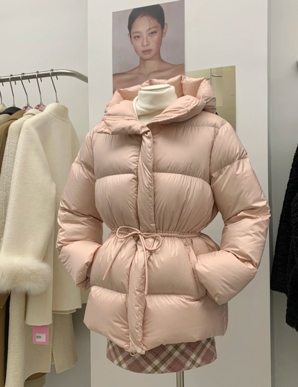 Slim temperament coat pinched waist cotton coat for women