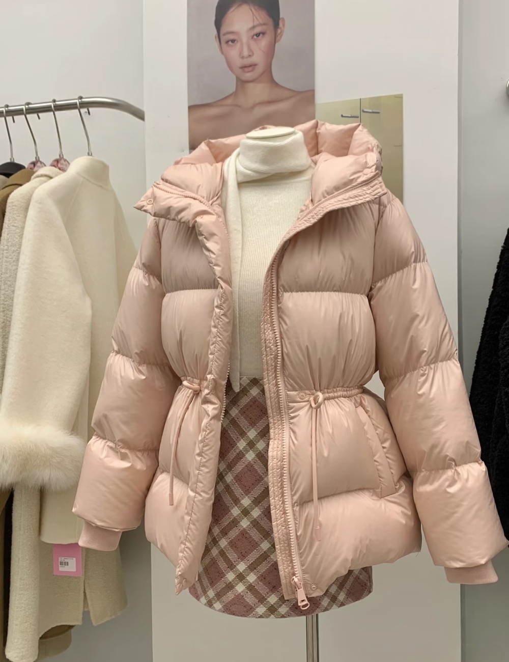 Slim temperament coat pinched waist cotton coat for women