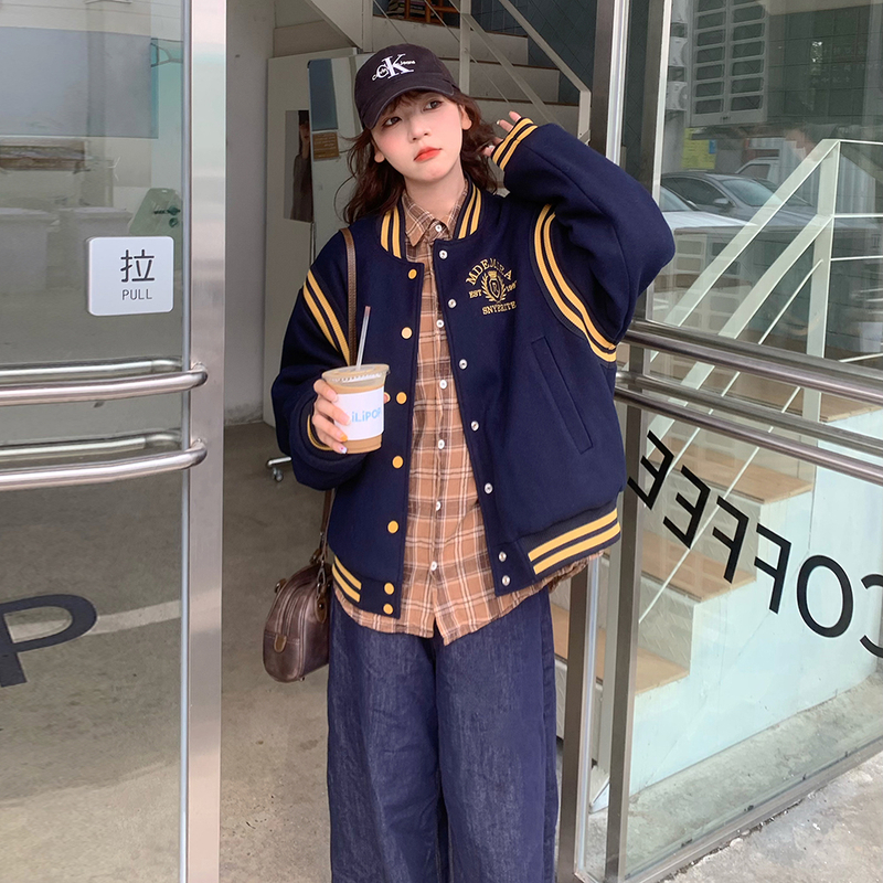 Mixed colors loose jacket all-match tops for women