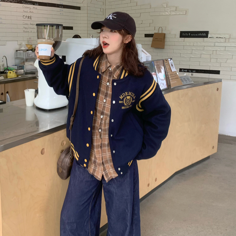 Mixed colors loose jacket all-match tops for women