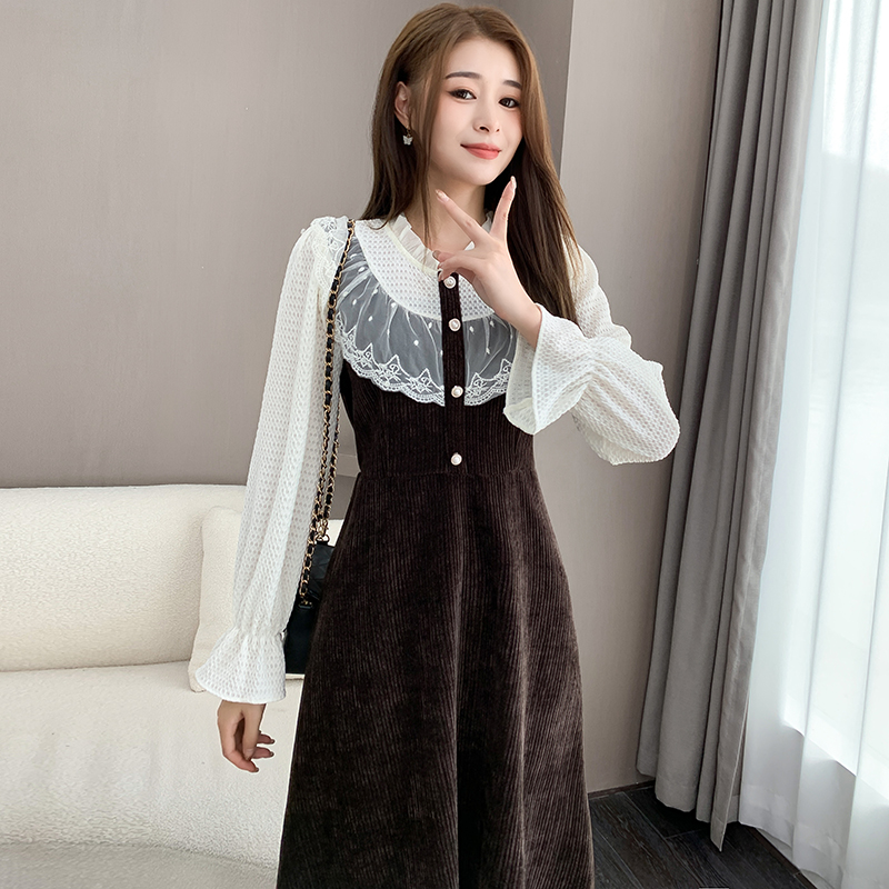 Show young all-match splice autumn dress for women