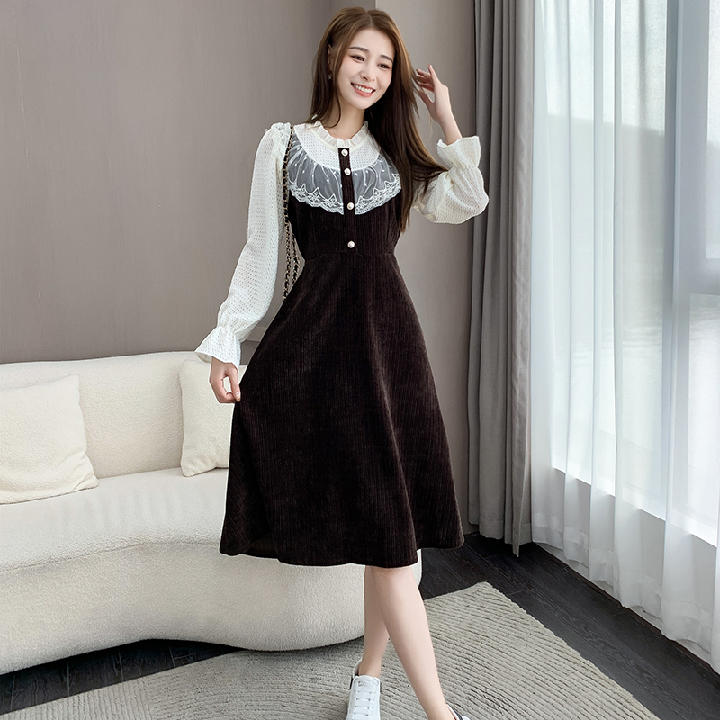 Show young all-match splice autumn dress for women