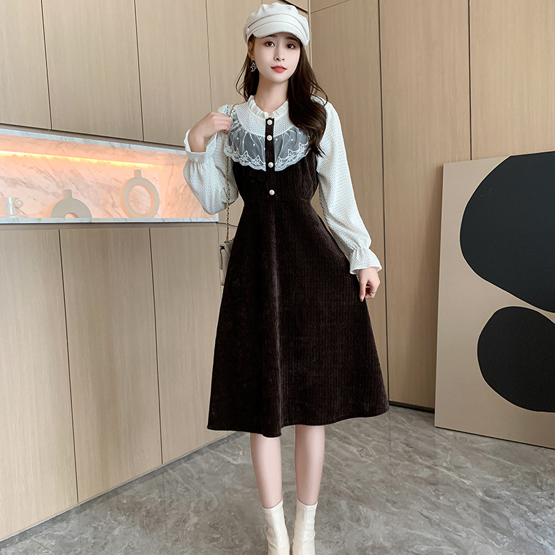 Show young all-match splice autumn dress for women