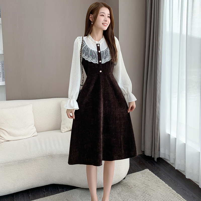 Show young all-match splice autumn dress for women