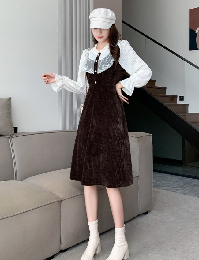 Show young all-match splice autumn dress for women