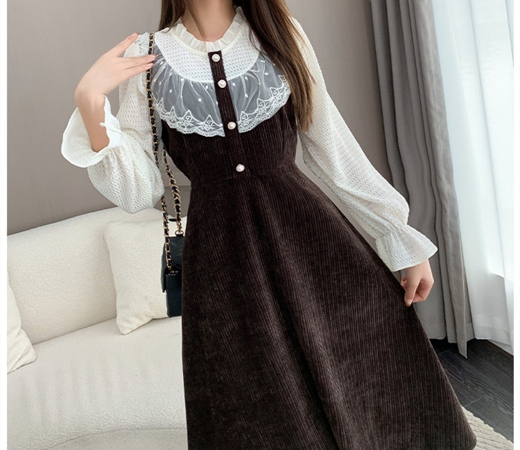 Show young all-match splice autumn dress for women