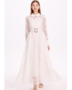 Chiffon temperament crinkling dress lace splice belt