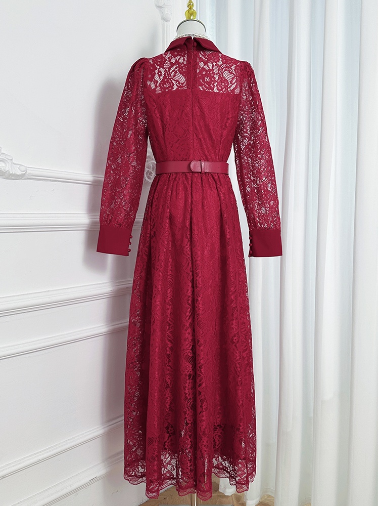 Chiffon temperament crinkling dress lace splice belt