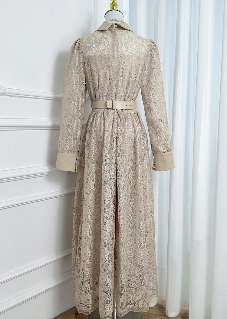 Chiffon temperament crinkling dress lace splice belt