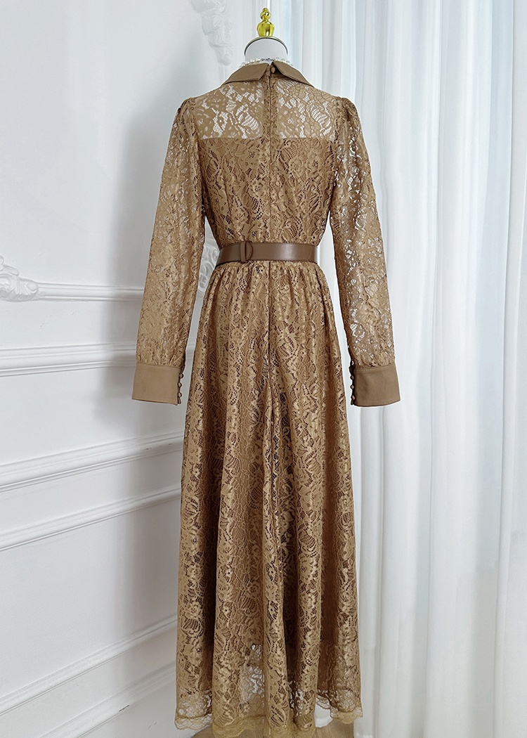 Chiffon temperament crinkling dress lace splice belt