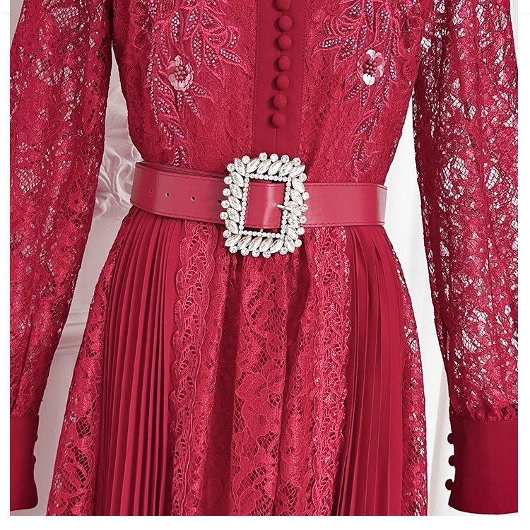 Chiffon temperament crinkling dress lace splice belt
