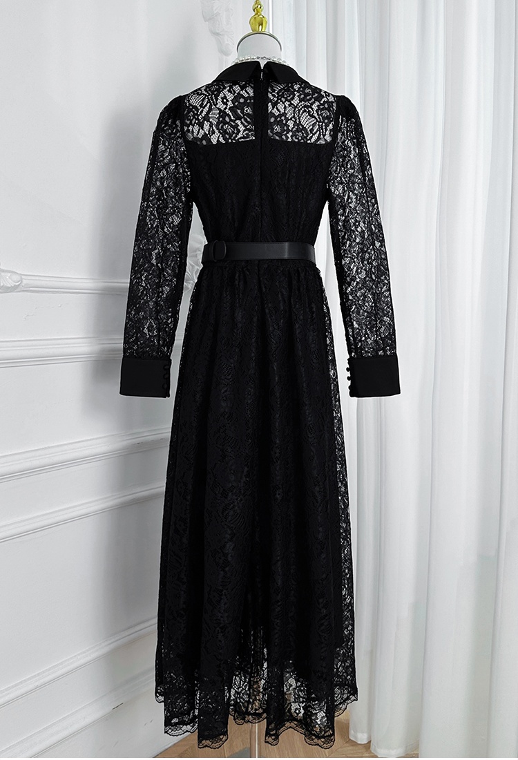 Chiffon temperament crinkling dress lace splice belt