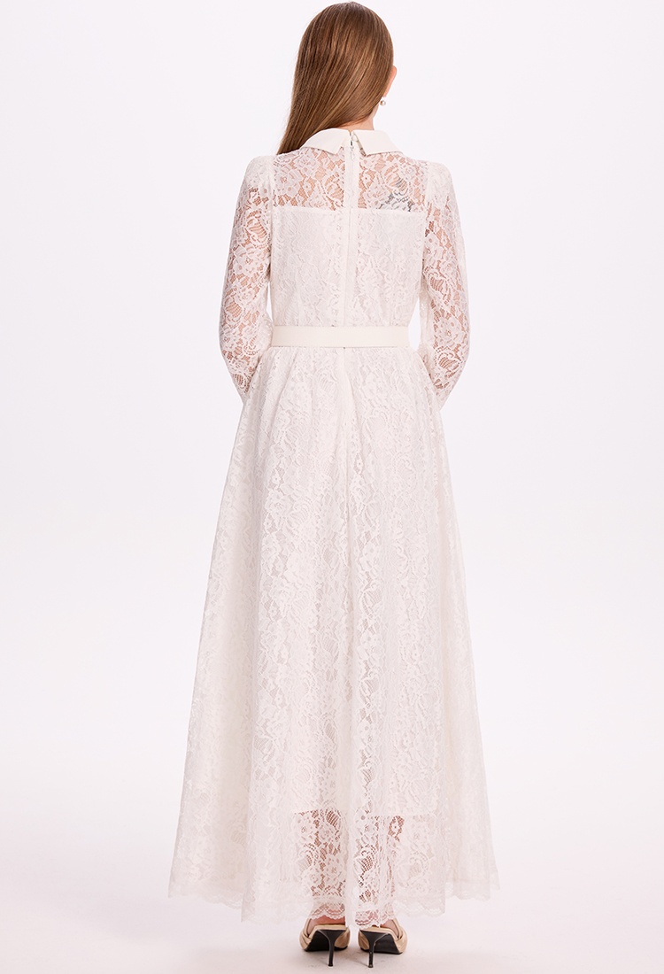 Chiffon temperament crinkling dress lace splice belt
