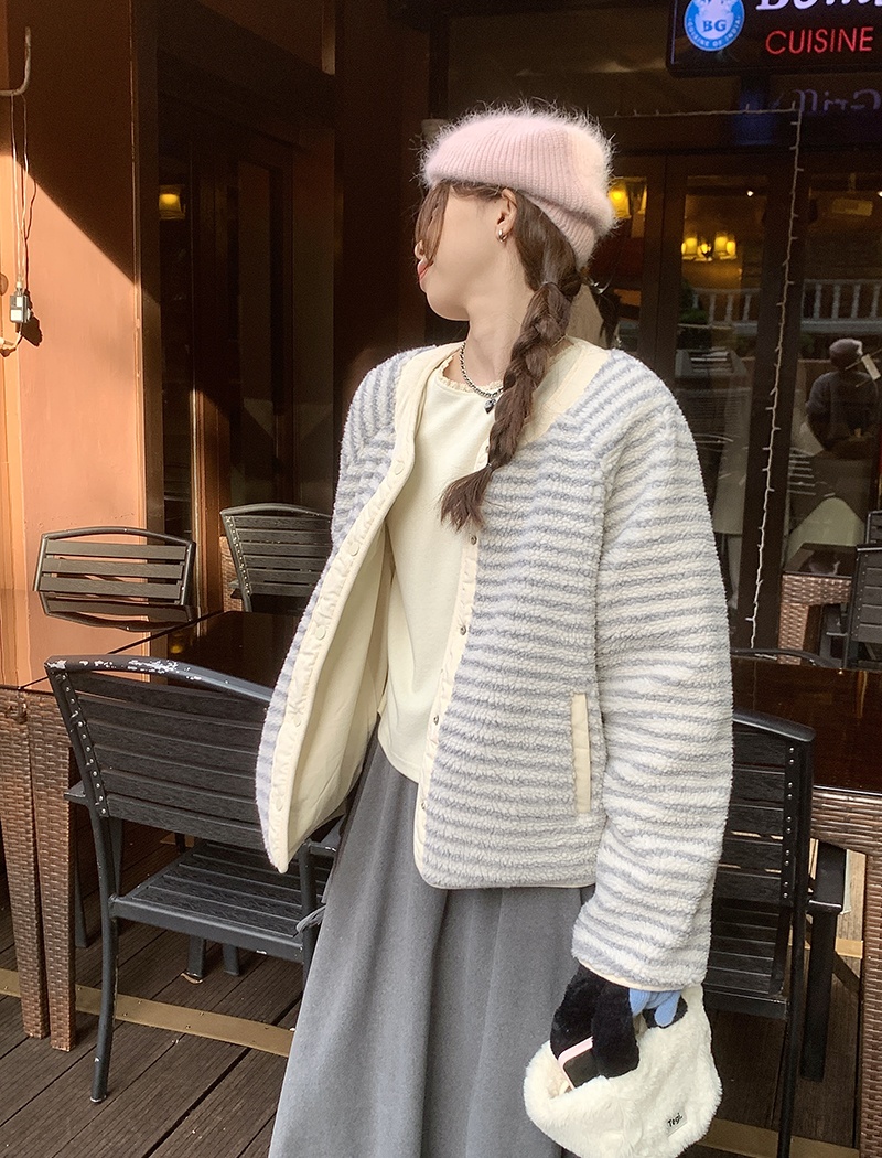 Stripe coat Korean style cotton coat for women