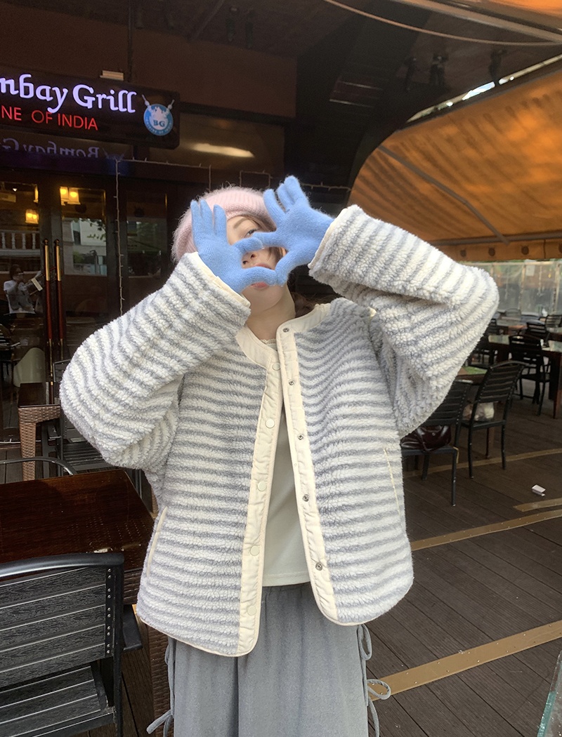 Stripe coat Korean style cotton coat for women