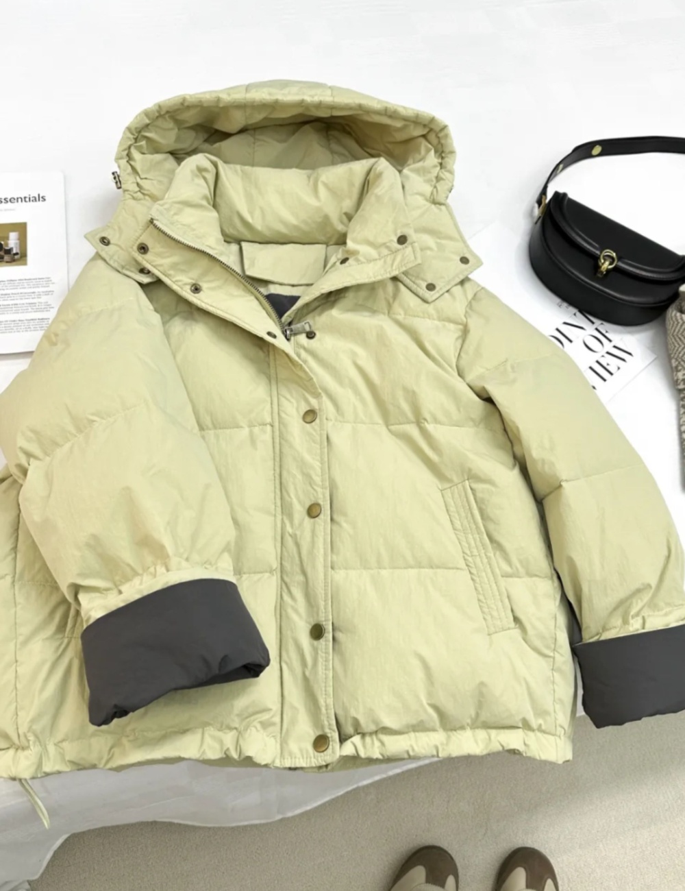 Loose winter Casual coat apricot down hooded cotton coat