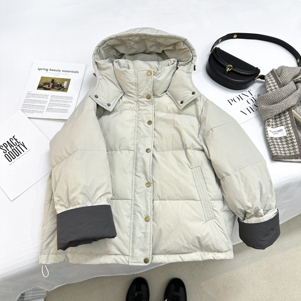 Loose winter Casual coat apricot down hooded cotton coat