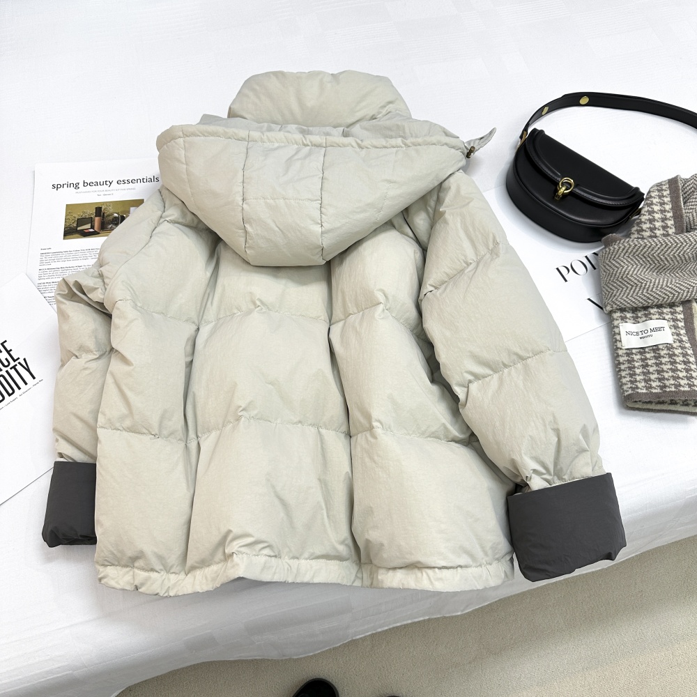 Loose winter Casual coat apricot down hooded cotton coat