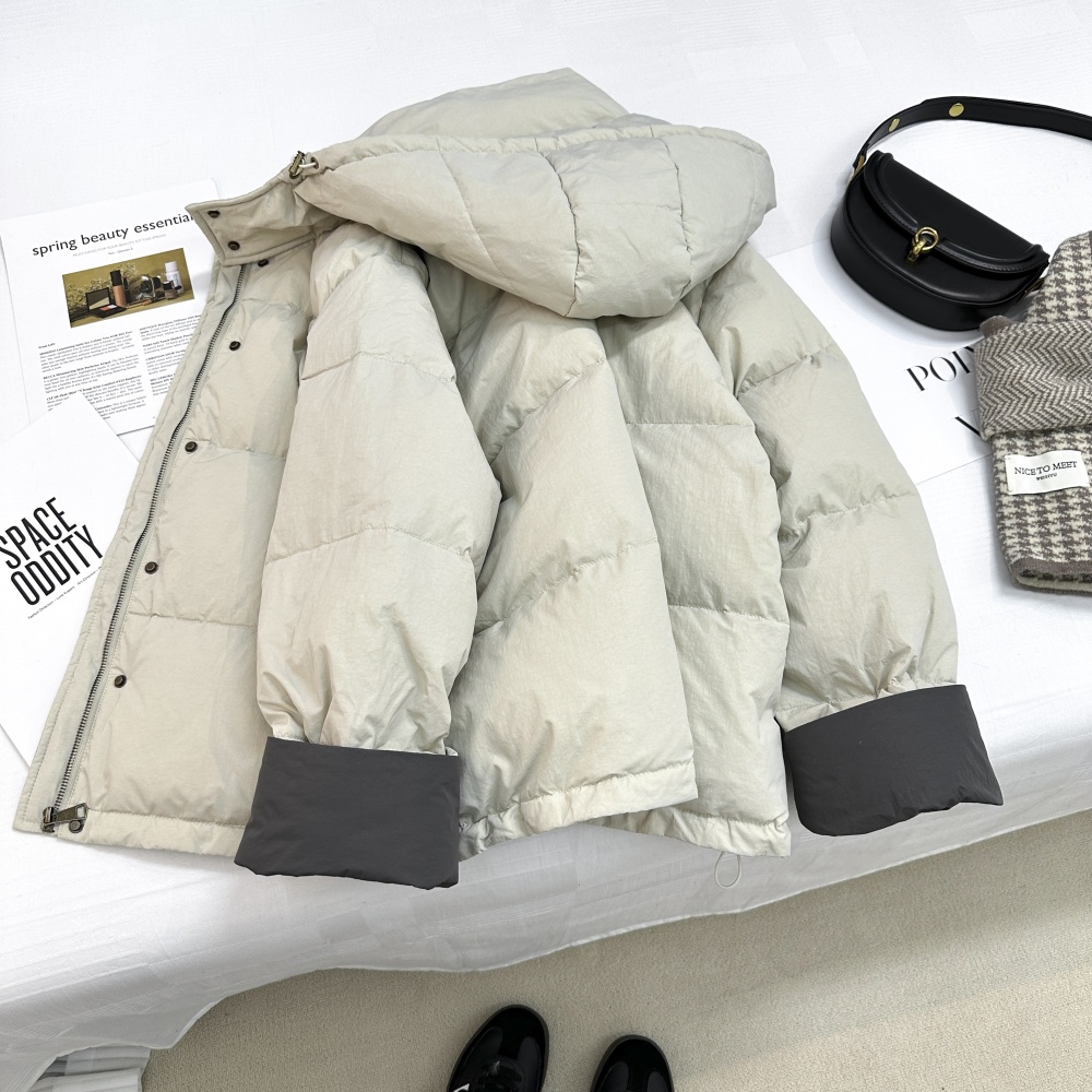 Loose winter Casual coat apricot down hooded cotton coat