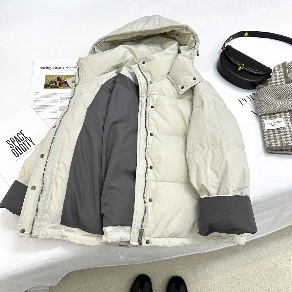 Loose winter Casual coat apricot down hooded cotton coat