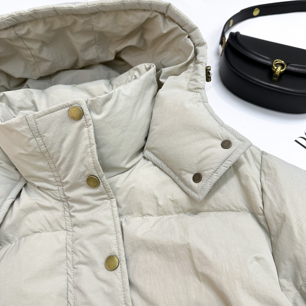 Loose winter Casual coat apricot down hooded cotton coat