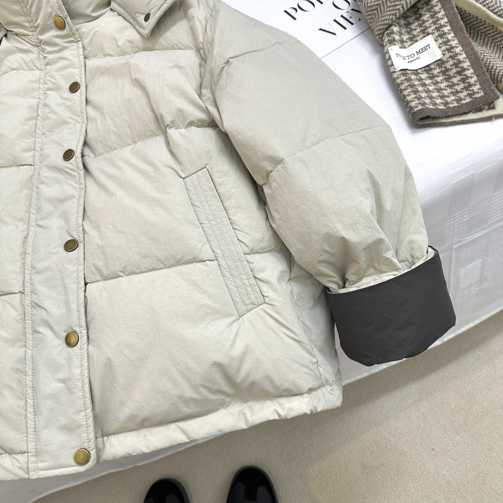 Loose winter Casual coat apricot down hooded cotton coat