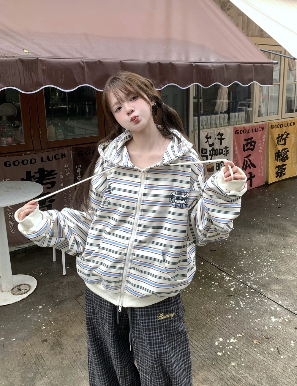 Casual retro Korean style complex coat blue loose maiden tops