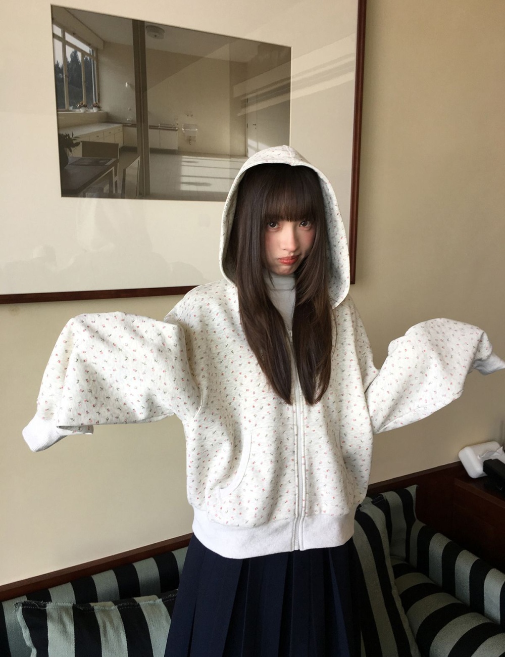 Slim floral tops autumn Casual hoodie for women