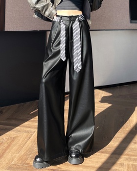 Autumn and winter wide leg leather pants for women