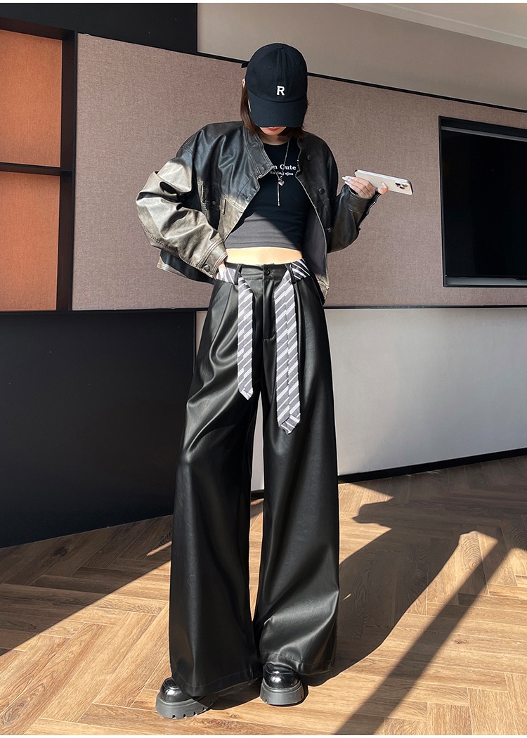 Autumn and winter wide leg leather pants for women